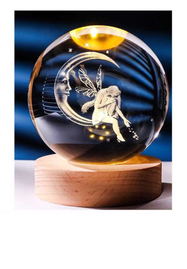 گوی شیشه ای لیزری 8 سانتی - طرح ماه و فرشته - Image 1