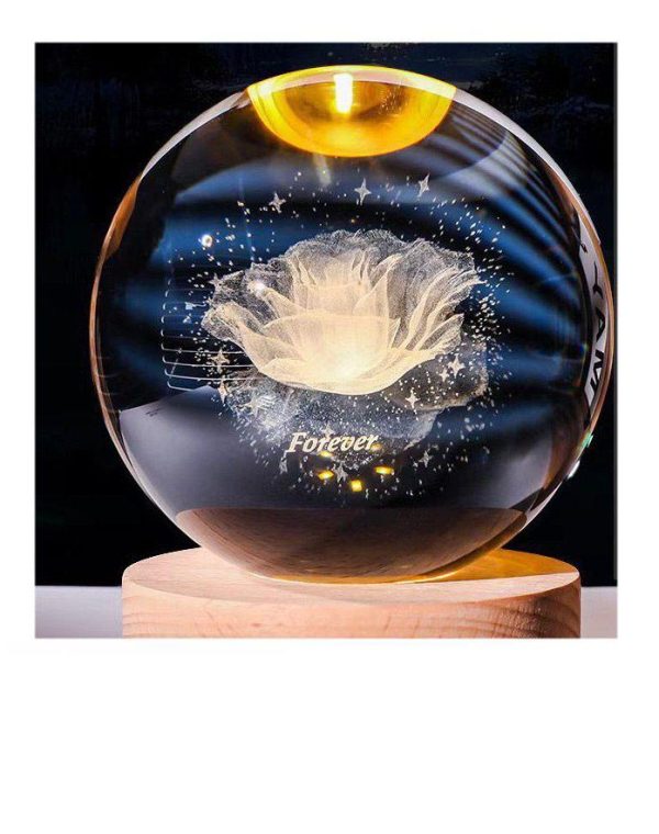 گوی لیزری شیشه ای 10 سانتی - طرح گل رز - Image 1