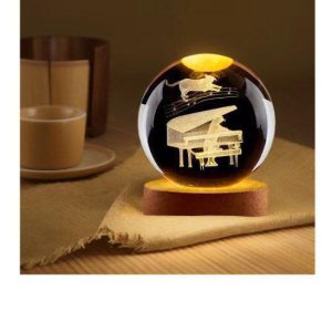 گوی شیشه ای لیزری 8 سانتی - طرح گربه و پیانو