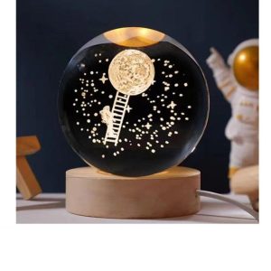 گوی شیشه ای لیزری 10 سانتی - طرح ماه و فضانورد