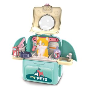 ست پزشکی حیوانات رنگ آبی با گربه - کیف حیوانات