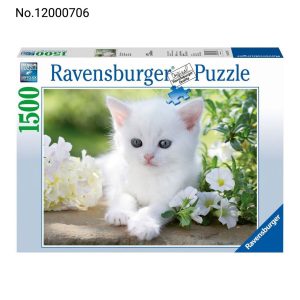 پازل رونزبرگر 1500 قطعه  بچه گربه سفید در باغ | پازل حیوانات و طبیعت
