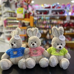 عروسک خرگوش نشسته لباس رنگی ۳۰ سانت