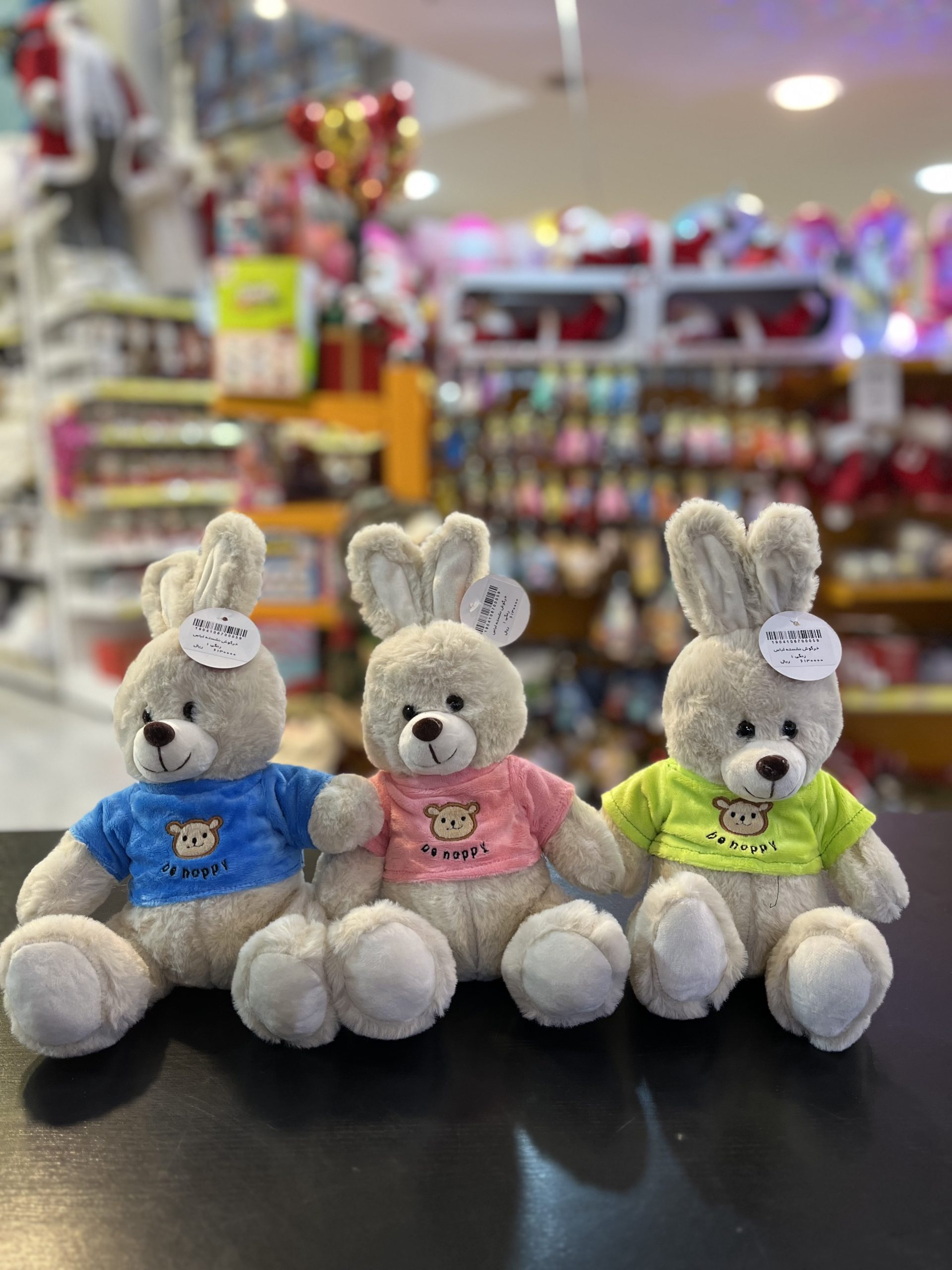 IMG_2927 عروسک خرگوش نشسته لباس رنگی ۳۰ سانت - تصویر 1