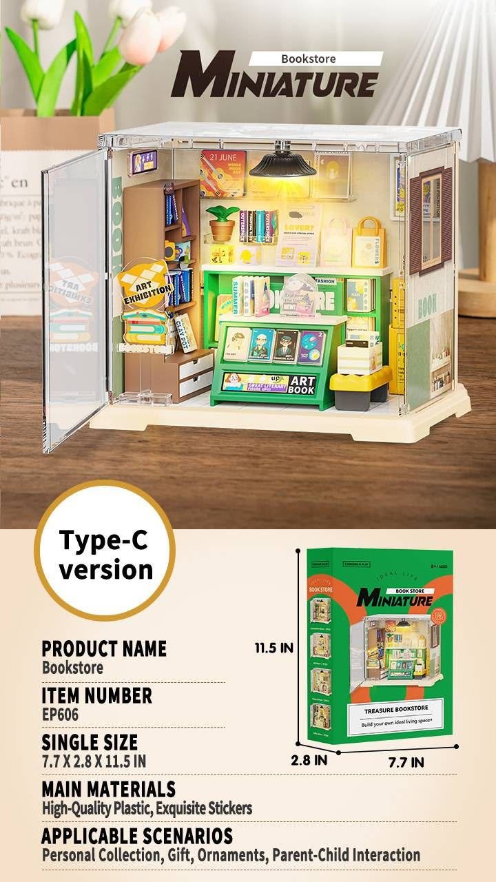 کتابفروشی تینی تویز لگو کتاب فروشی مینیاتوری چراغدار 606 - تصویر 1